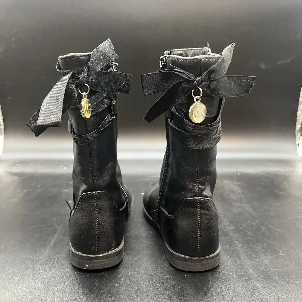 Michael Kors girls Imogen-T black riding boot size 8 ribbon bow MK